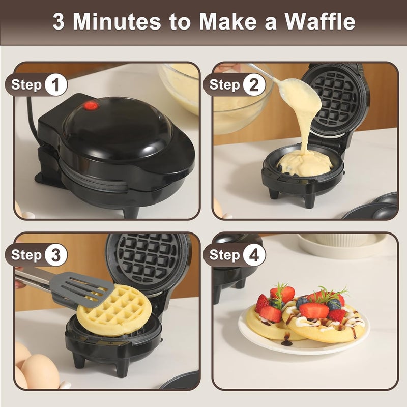 UVFAST Mini Waffles Maker with 8 Removable Plates, 4 in 1 Small Waffle Maker Mini- Waffle, Heart Waffle, Pancake, Donut, 4.5" Non Stick Waffle Iron for Kids and Families, Black - Image 3